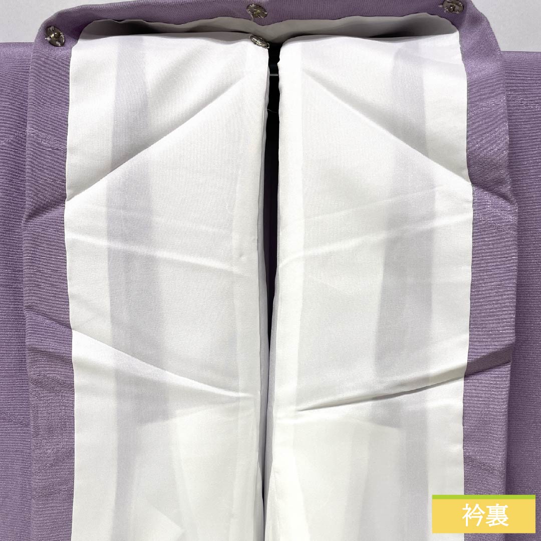 Solid-colored polyester kimono, length 154cm, sleeve length 63cm, light purple (asa-ki-murasaki), washable, lined, S rank, purple, product number 1114002202220