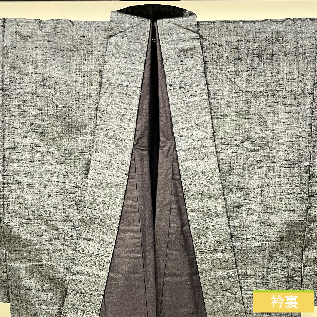 男物 正絹 身丈137.5cm 裄丈66cm むすび織 着物単品 しつけ糸付き 未使用品 Sランク 袷 グレー系 1119000782322