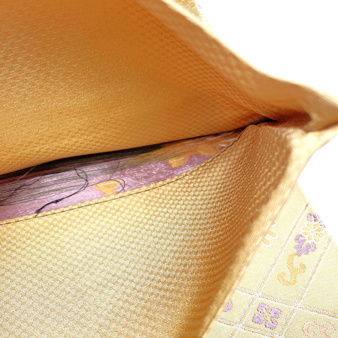 (未仕立)袋帯 花柄 菱 単衣 帯丈452cm 正絹 NEWランク 六通 セミフォーマル 黄系 1123002511423