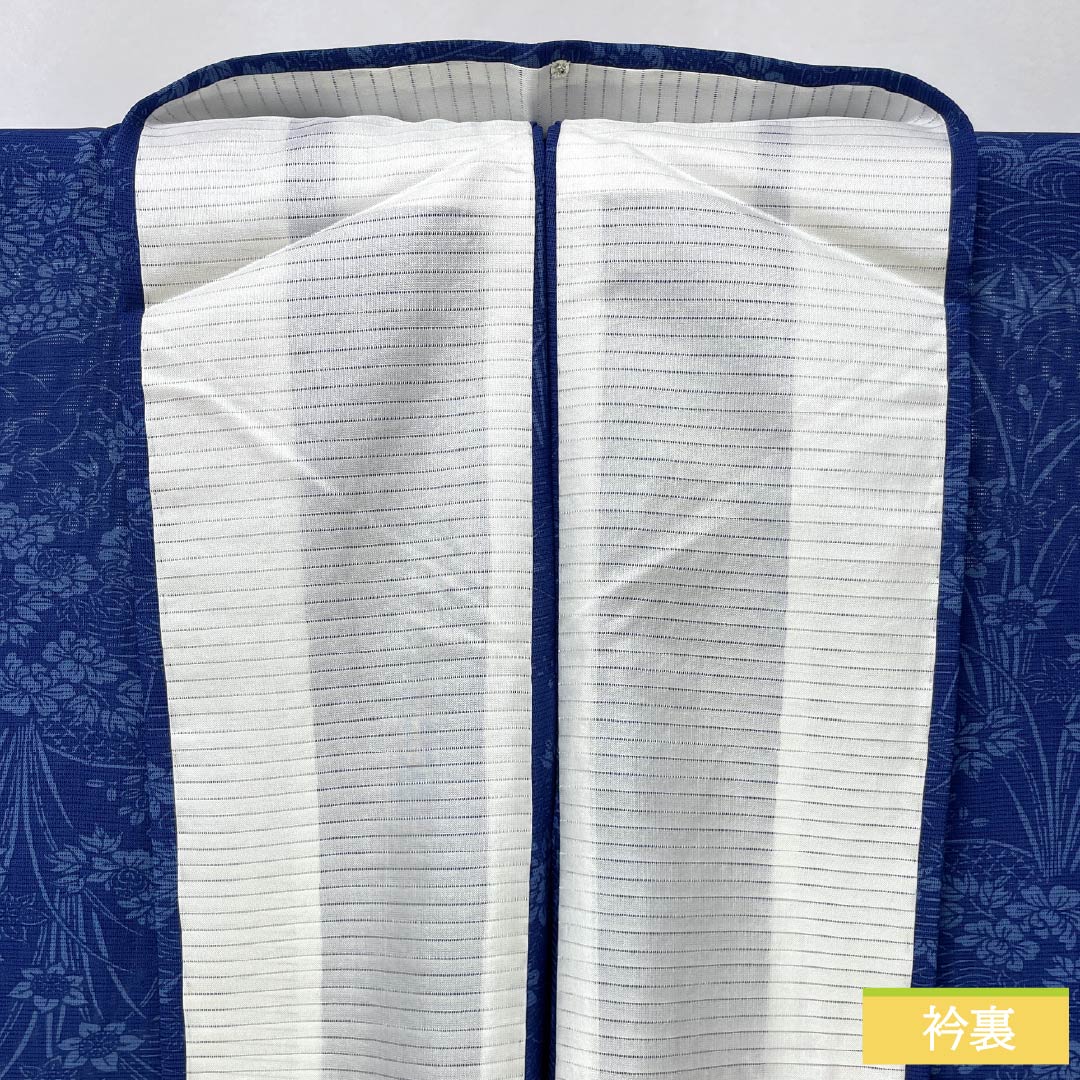 夏物 正絹 小紋 身丈157cm 裄丈65cm 紺桔梗色(こんききょういろ) 京紅型 草木染 五泉 絽 Aランク 紺系 1132002123318