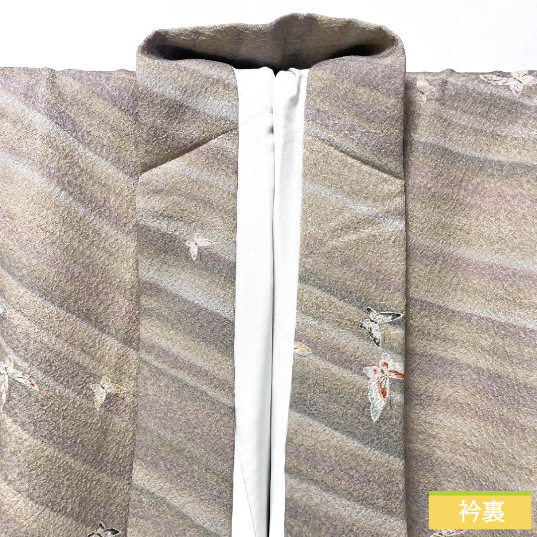 小紋 ポリエステル 身丈157cm 裄丈64.5cm 袷 ボカシ染 洗える着物 蝶 Aランク グラデーション系 1115005033399