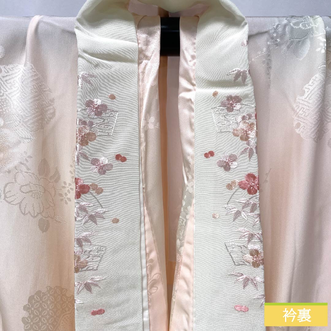 長襦袢 正絹 Aランク 身丈119cm 裄丈61cm 単衣 花 刺繡衿付き 身上げ有り ピンク系 1129000833113