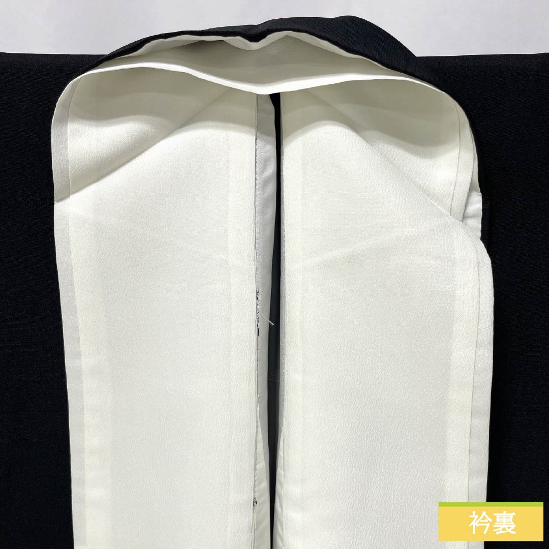 黒留袖 ポリエステル Aランク 身丈161.5cm 裄丈64cm 袷 京友禅 五つ紋 五三桐 扇面 菊 松 萩 五つ紋 黒系 1111001843410