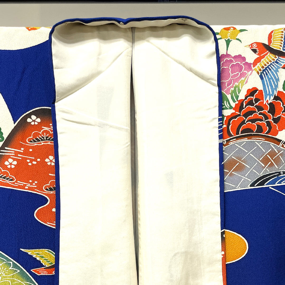 振袖 身丈160cm 裄丈65cm 袷 瑠璃色 京紅型 吉祥文様 正絹 Aランク 紺系 1113001753418