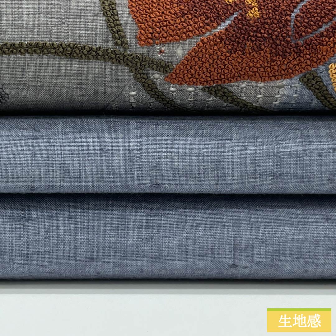 Nagoya Obi Silk A Rank Shakujyo-iro Sagara Embroidery Swatow Embroidery Floral Pattern Obi Length 356cm Point Pattern Casual Gray System 1124011503322 Open-Sided