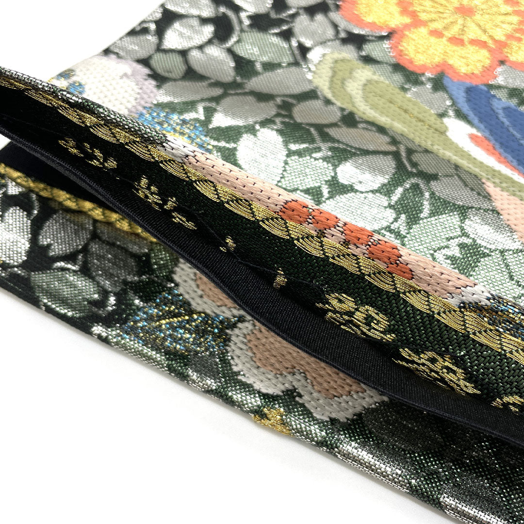 袋帯 振袖用 桜散らし鴛鴦紋 帯丈426cm 正絹 Sランク 全通 フォーマル 紺系 1123003932318