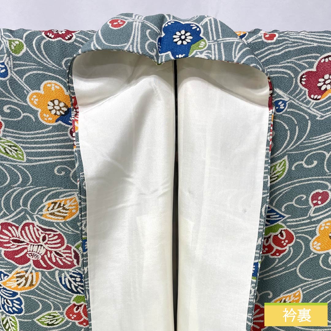Komon (small pattern) kimono, pure silk, length 169.5cm, sleeve length 68.5cm, lined, Yamaaizuriiro (mountain indigo) color, Kyoto Bingata crepe fabric, flowing water and floral pattern, A rank, blue, 1115006163517