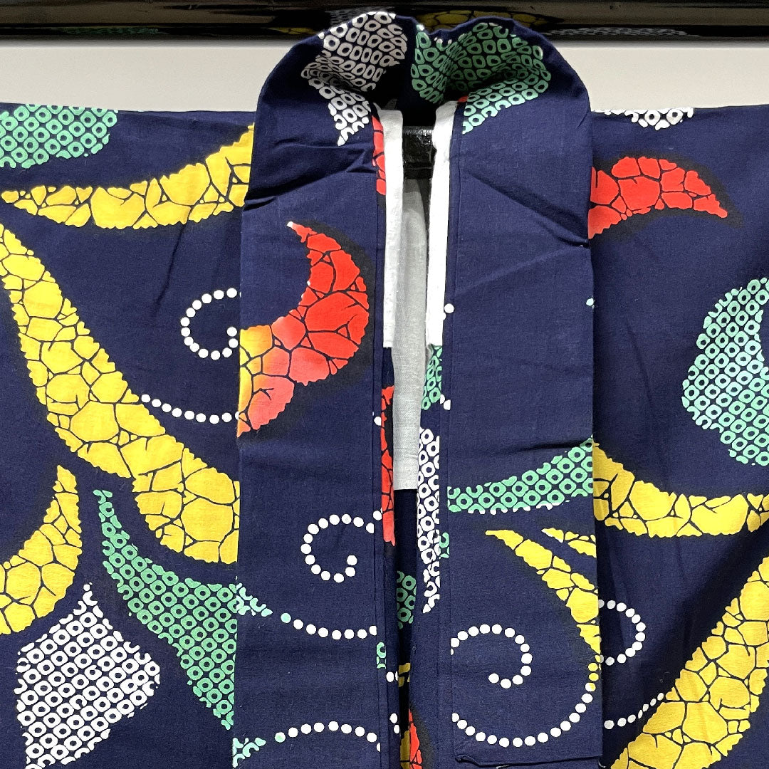 浴衣 濃紺色 抽象模様 木綿 Sランク 単衣 身丈147.5cm 裄丈64cm 紺系 1118003622118