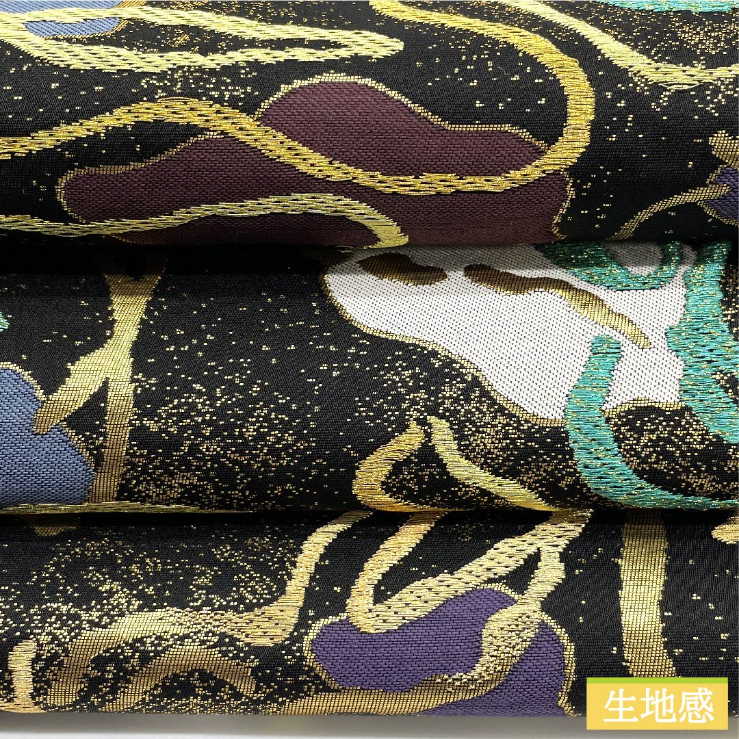 袋帯 黒色 抽象模様 MODA CREOLE 帯丈430cm 正絹 Sランク 六通 セミフォーマル 黒系 1123009912310