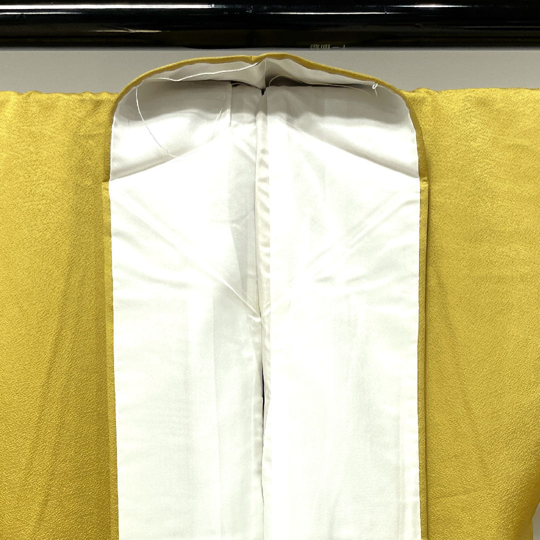 Plain color polyester yellow lacquer color washable kimono plain color with basting threads unused sword and katabami length 160cm sleeve length 63.5cm lined S rank yellow 1114000712423