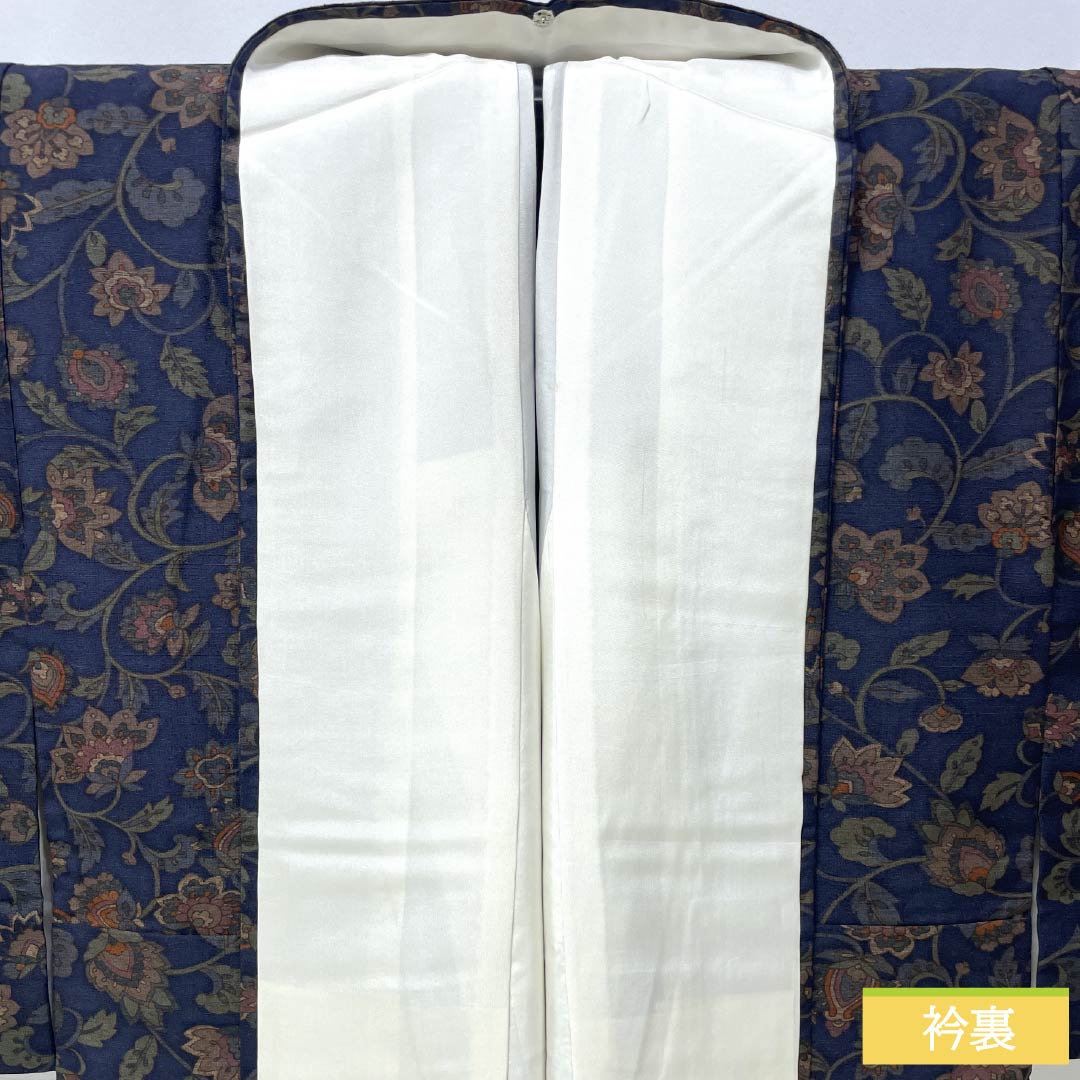 小紋 正絹 身丈160cm 裄丈63cm 袷 濃紺色(のうこんいろ) 更紗模様 Sランク 紺系 1115005282418