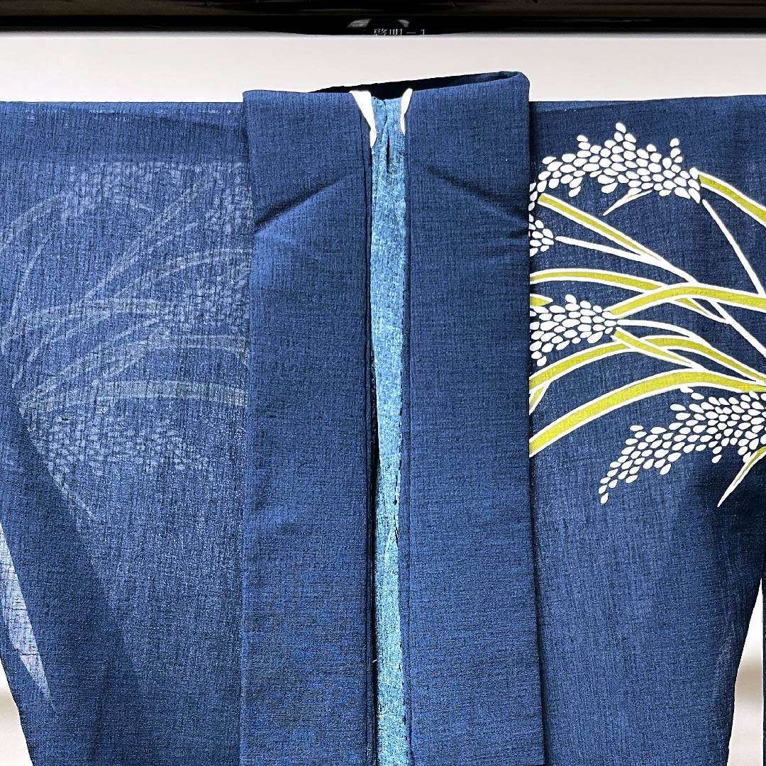 夏物 ポリエステル 訪問着 身丈159cm 裄丈66cm 鉄葡萄色(てつぶどういろ)稲穂 紗 Sランク 紺系 1132000092318