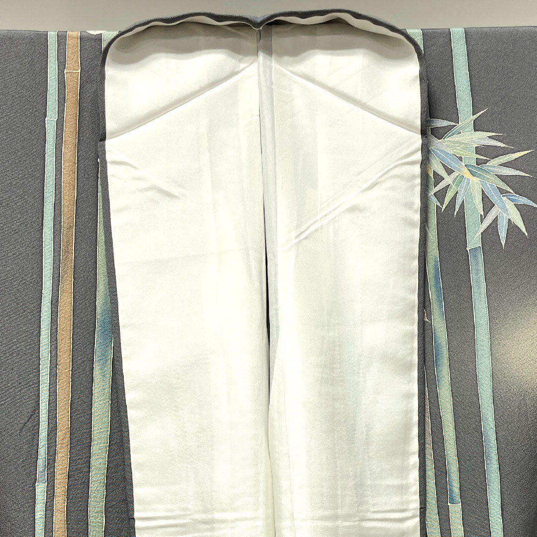 訪問着 袷 身丈160cm 裄丈63cm 素鼠色 作家物 加賀草木染 竹 梅 正絹 Aランク グレー系 1112002673422