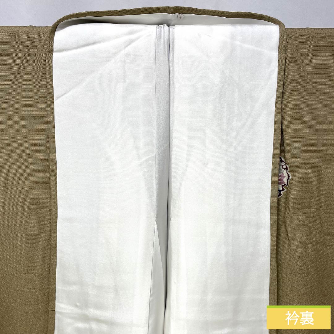 訪問着 正絹 Aランク 袷 身丈160cm 裄丈62.5cm 丁子煤竹色(ちょうじすすたけいろ) 琉球紅型 雪輪 鳳凰 風景 パールトーン加工 ベージュ系 1112007273425