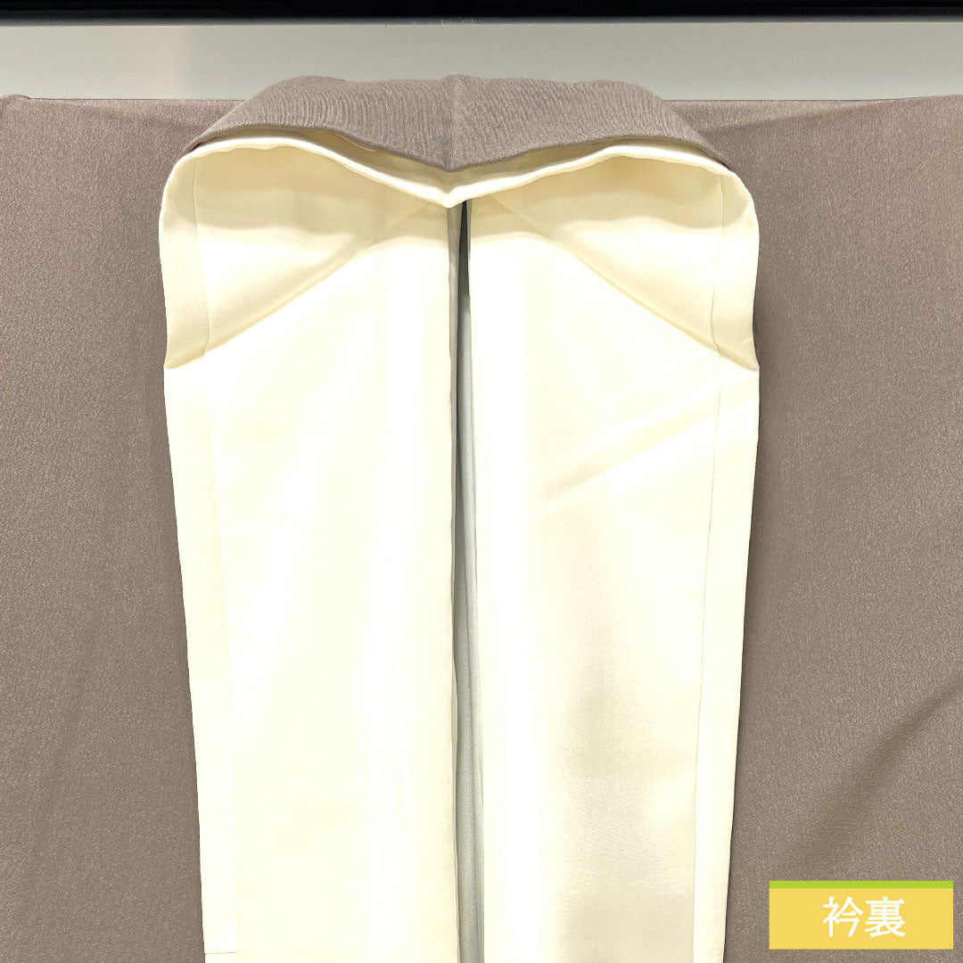 Colored Tomesode, pure silk, length 165cm, sleeve length 66cm, lined, plum gray, genuine Kaga Yuzen, Ichiro Kakimoto, floral pattern, three crests, circle with three split quince, B rank, three crests, purple, 1111001314520