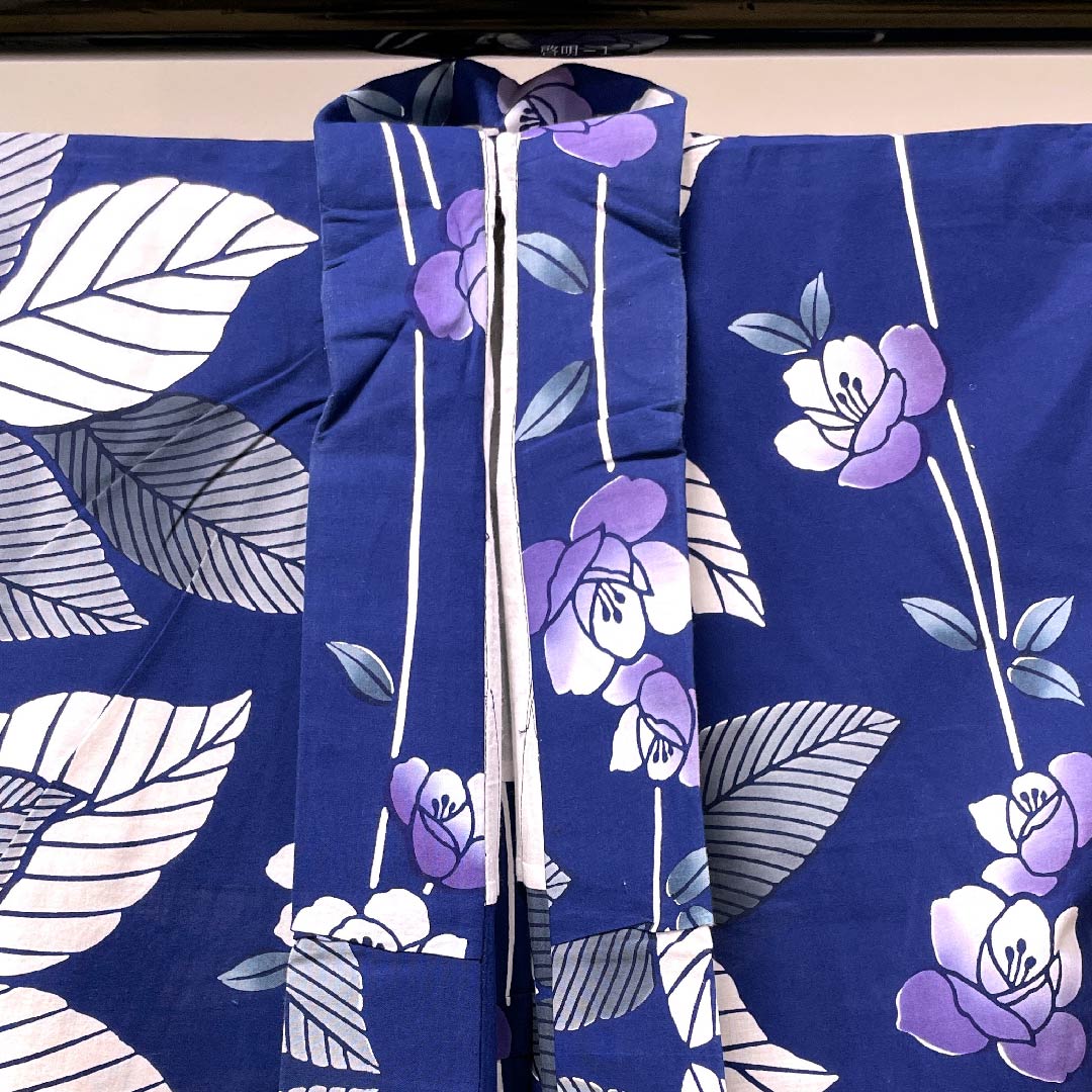 浴衣 紺桔梗色 薔薇 木綿 Sランク 単衣 身丈161.5cm 裄丈71cm 紺系 1118004132418