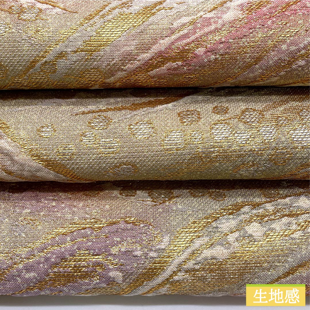 袋帯 金色 遠山模様 帯丈454cm 正絹 Sランク 全通 フォーマル 金系 1123009882421