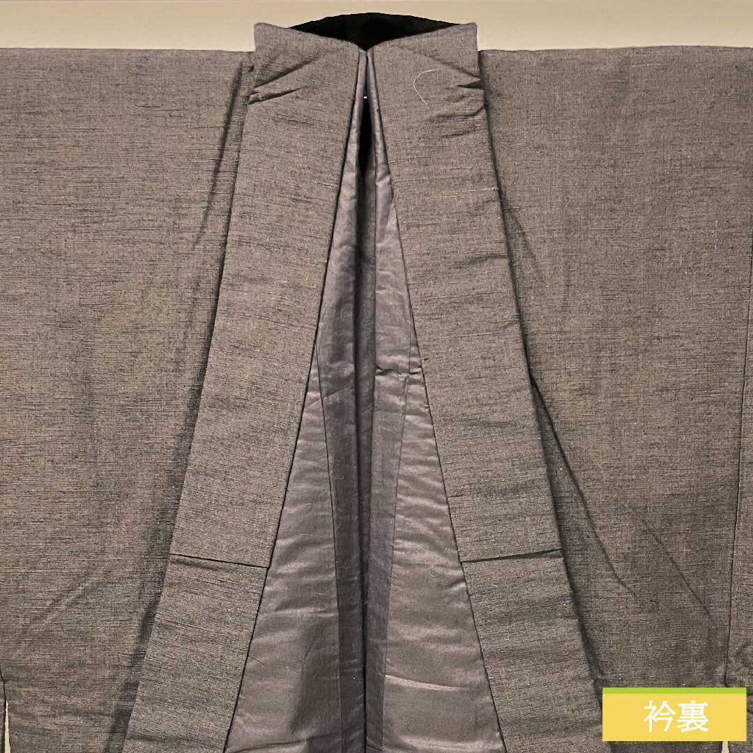 男物 正絹 身丈129cm 裄丈63.5cm 黒鼠色(くろねずいろ) 真綿紬 Sランク 袷 茶系 1119000852214