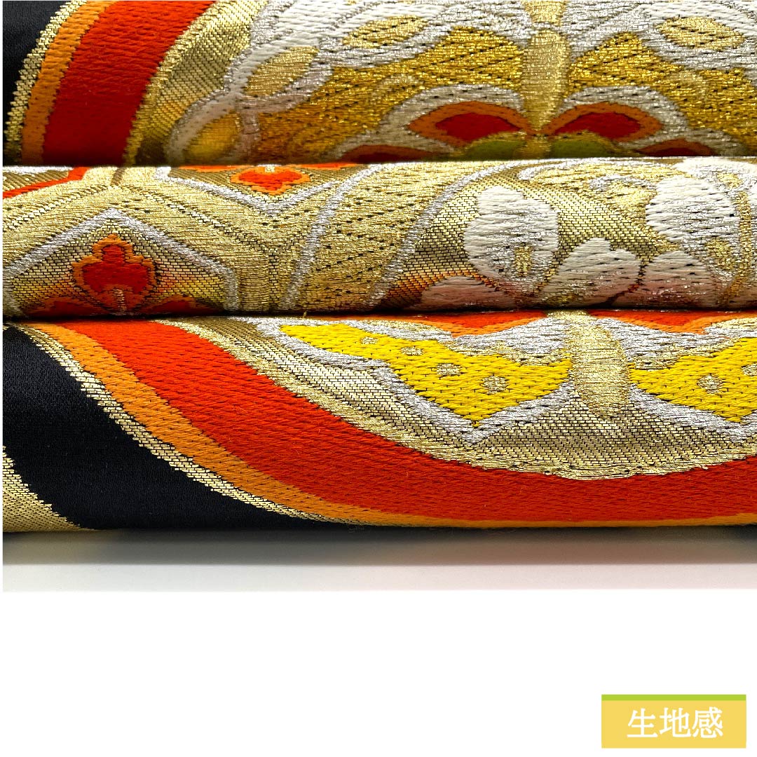 袋帯 正絹 黒色(くろいろ) 丸に桐 七宝 蝶 亀甲 帯丈400cm Sランク 六通 フォーマル 黒系 1123011812310