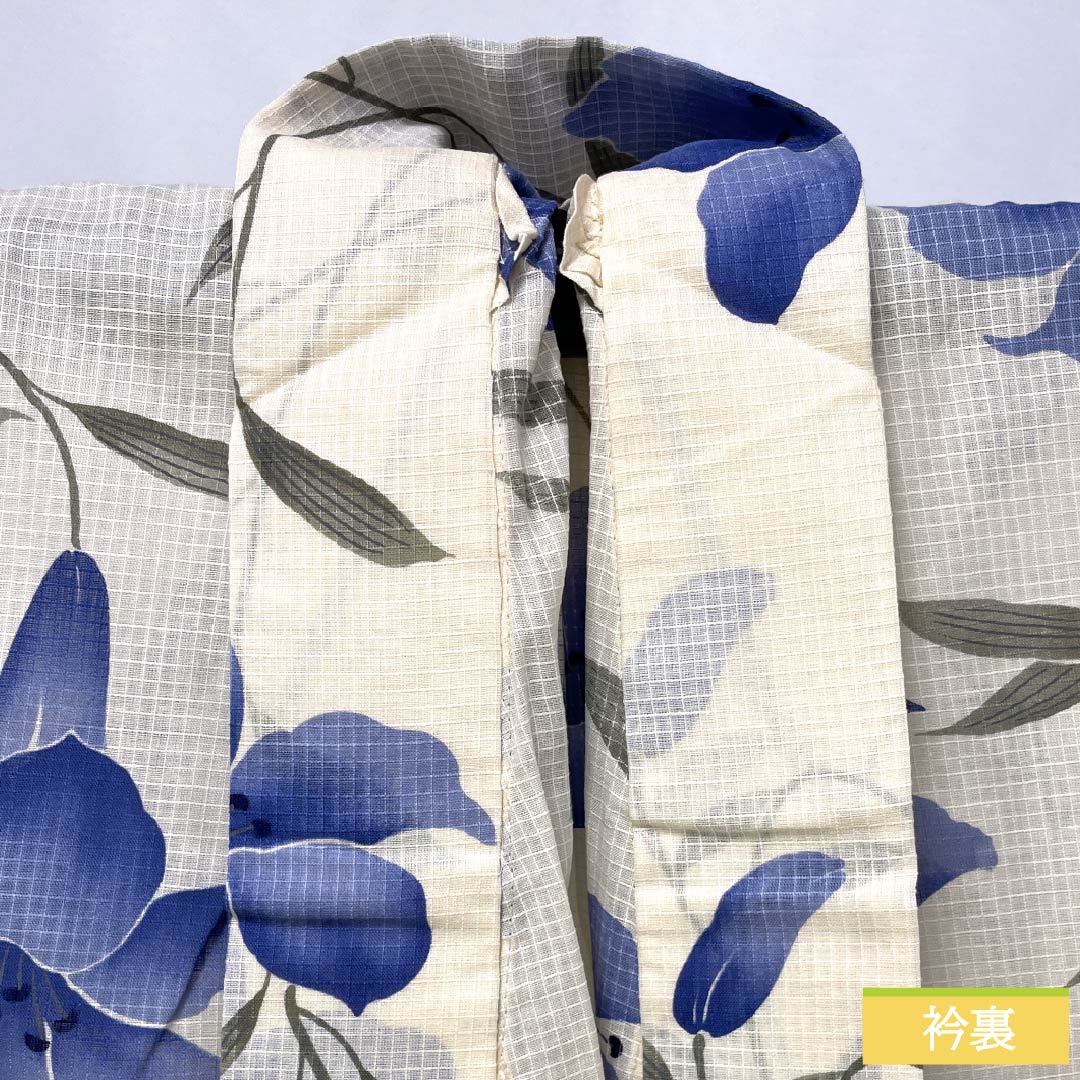 浴衣 木綿 身丈167.5cm 裄丈70cm Aランク 単衣 クリーム系 薄肉色(うすにくいろ) 百合 1118006223515