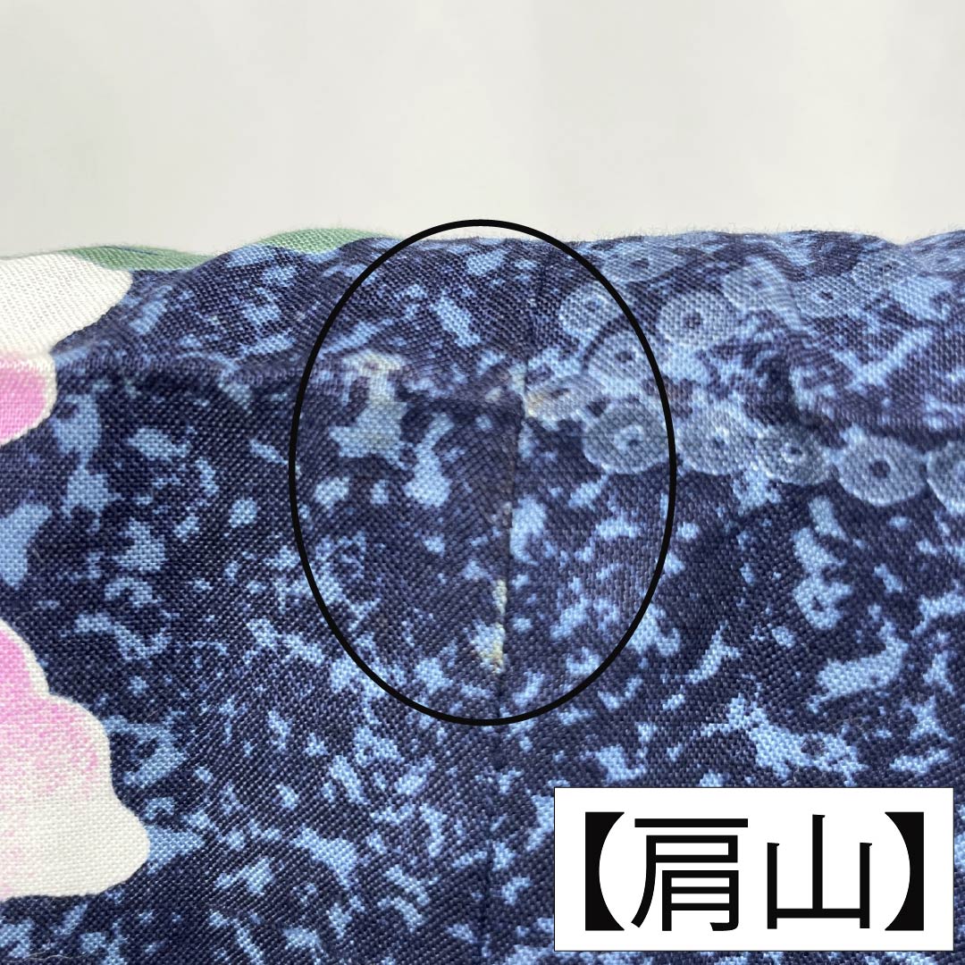 浴衣 木綿 Aランク 身丈163.5cm 裄丈67cm 濃紺色(のうこんいろ) タタキ染 草花模様 単衣 紺系 1118007653418