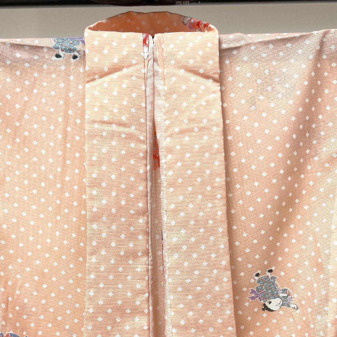 Summer kimono, polyester, small pattern, length 158cm, sleeve length 64cm, dawn color, washable kimono, silk, S rank, pink, 1132001462313