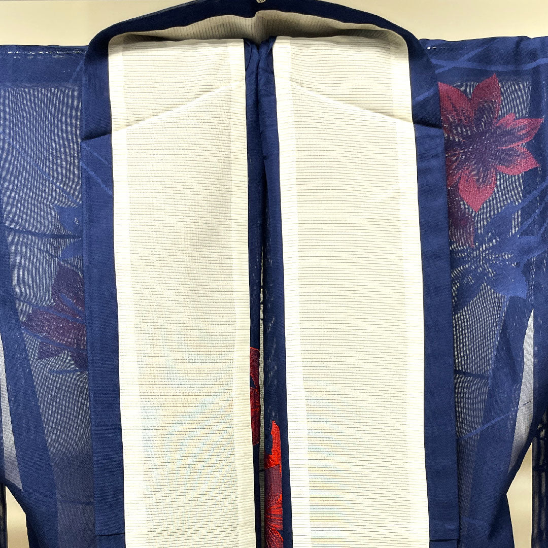 夏物 正絹 小紋 身丈168cm 裄丈63.5cm 紺桔梗色(こんききょういろ) 草花模様 しつけ糸付き 未使用品 紗 Sランク 紺系 1132001282518