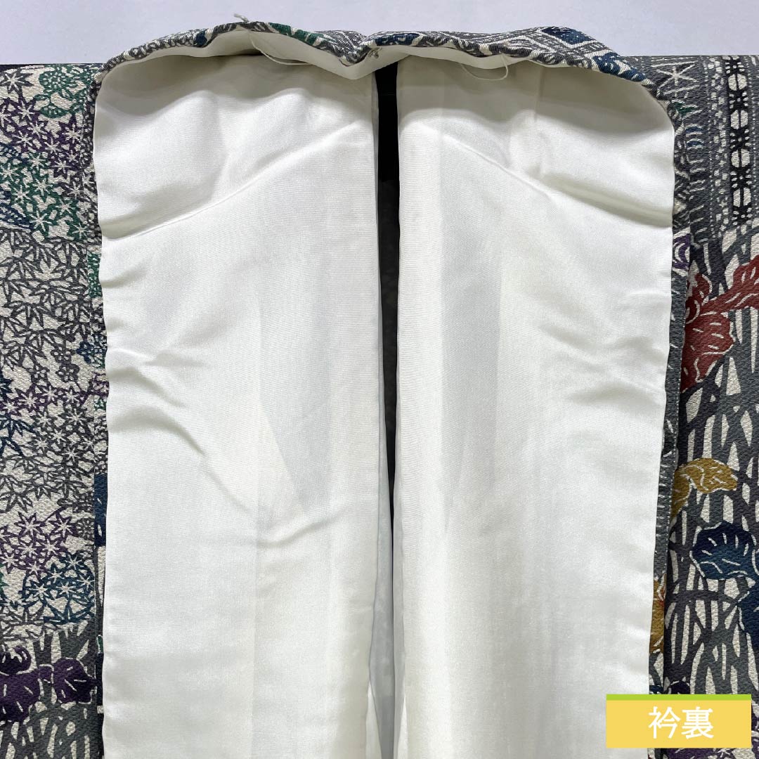 訪問着 正絹 Bランク 袷 身丈157cm 裄丈65cm 燻銀色(いぶしぎんいろ) 江戸紅型 五味桂子 作家物 グレー系 1112007054322