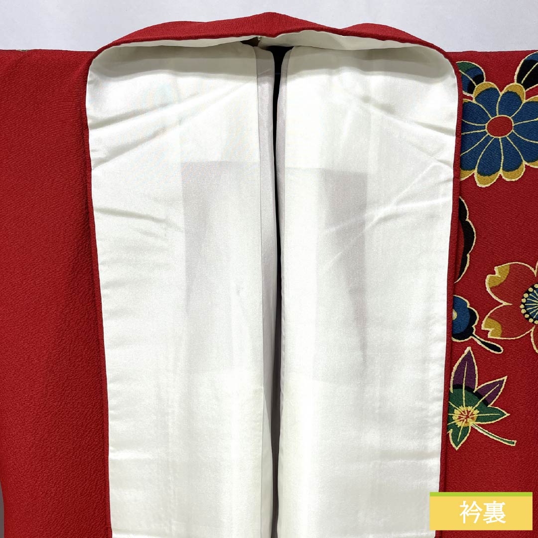 振袖 正絹 Sランク 身丈167cm 裄丈68cm 袷 柘榴色(ざくろいろ) 京紅型 吉祥文様 蝶 桜 菊 赤系 1113002772512