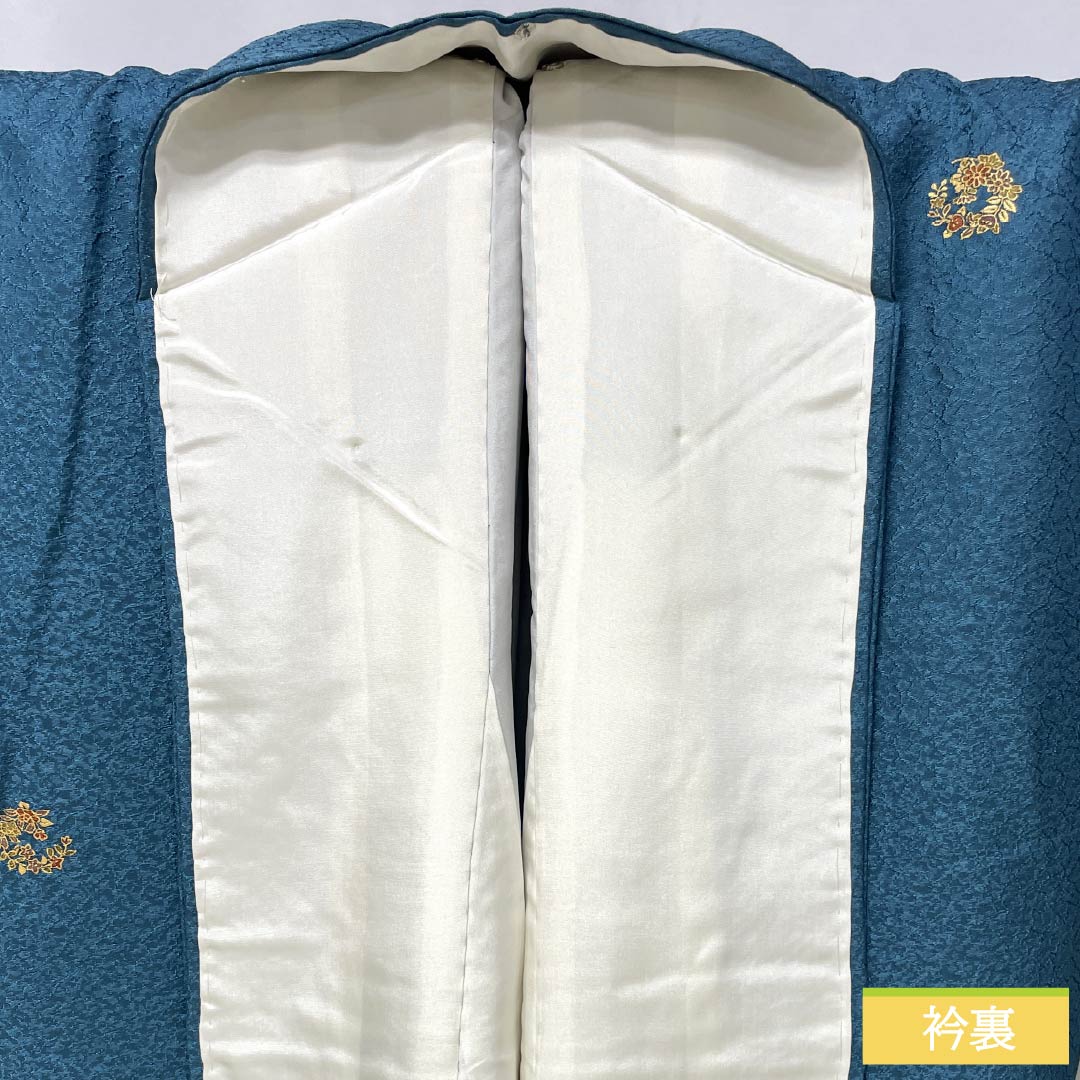 小紋 正絹 身丈165cm 裄丈66.5cm 袷 納戸色(なんどいろ) 花輪 京友禅 Sランク 青系 1115006282517