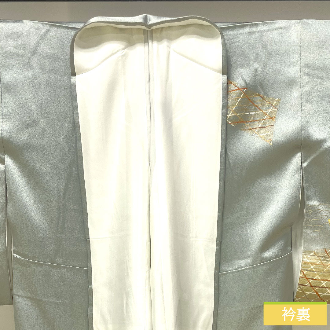 訪問着 正絹 袷 身丈154cm 裄丈65cm 京友禅 刺繡 Aランク 緑系 1112004123219