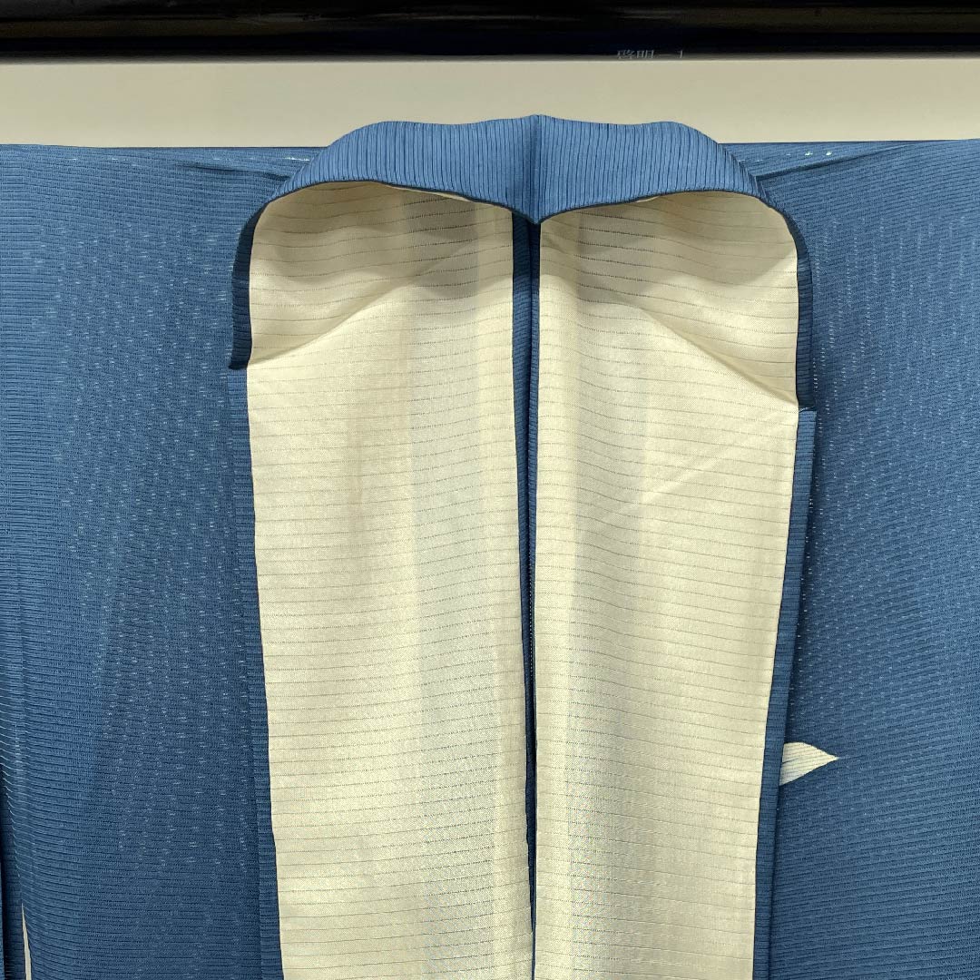 夏物 正絹 訪問着 身丈154.5cm 裄丈63.5cm 中縹色(なかのはなだいろ) 葉模様 しつけ付き 未使用品 絽 Aランク 青系 1132000353217