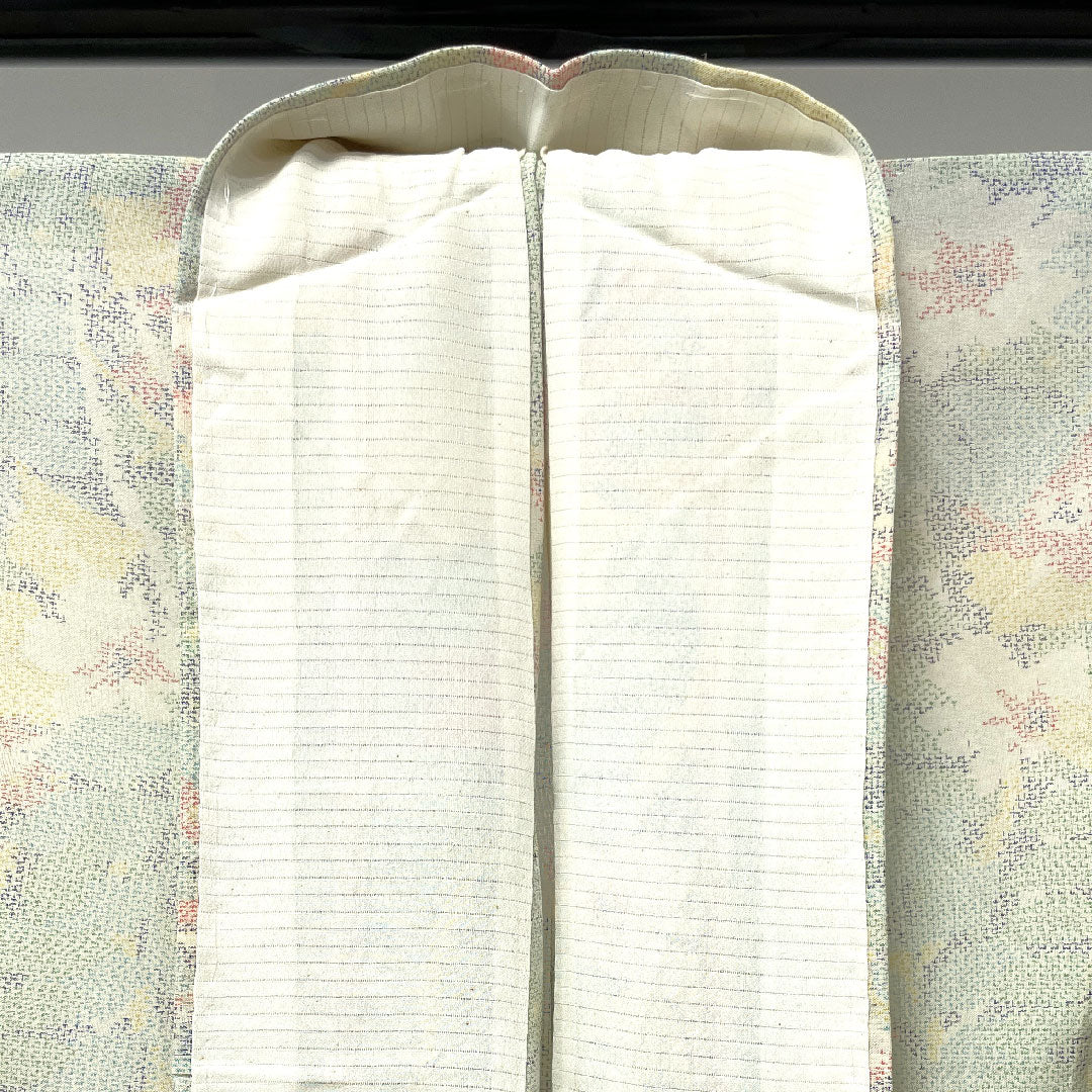 夏物 正絹 紬 身丈159cm 裄丈64cm 乳白色(にゅうはくしょく) 抽象花 しつけ糸付き 紗 Aランク クリーム系 1132000553315