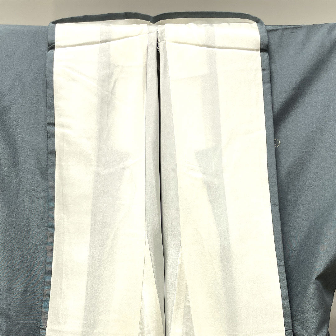 訪問着 正絹 袷 身丈162cm 裄丈65cm 灰青色 蘇州刺繡 紬地 抽象模様 Aランク グレー系 1112002813422