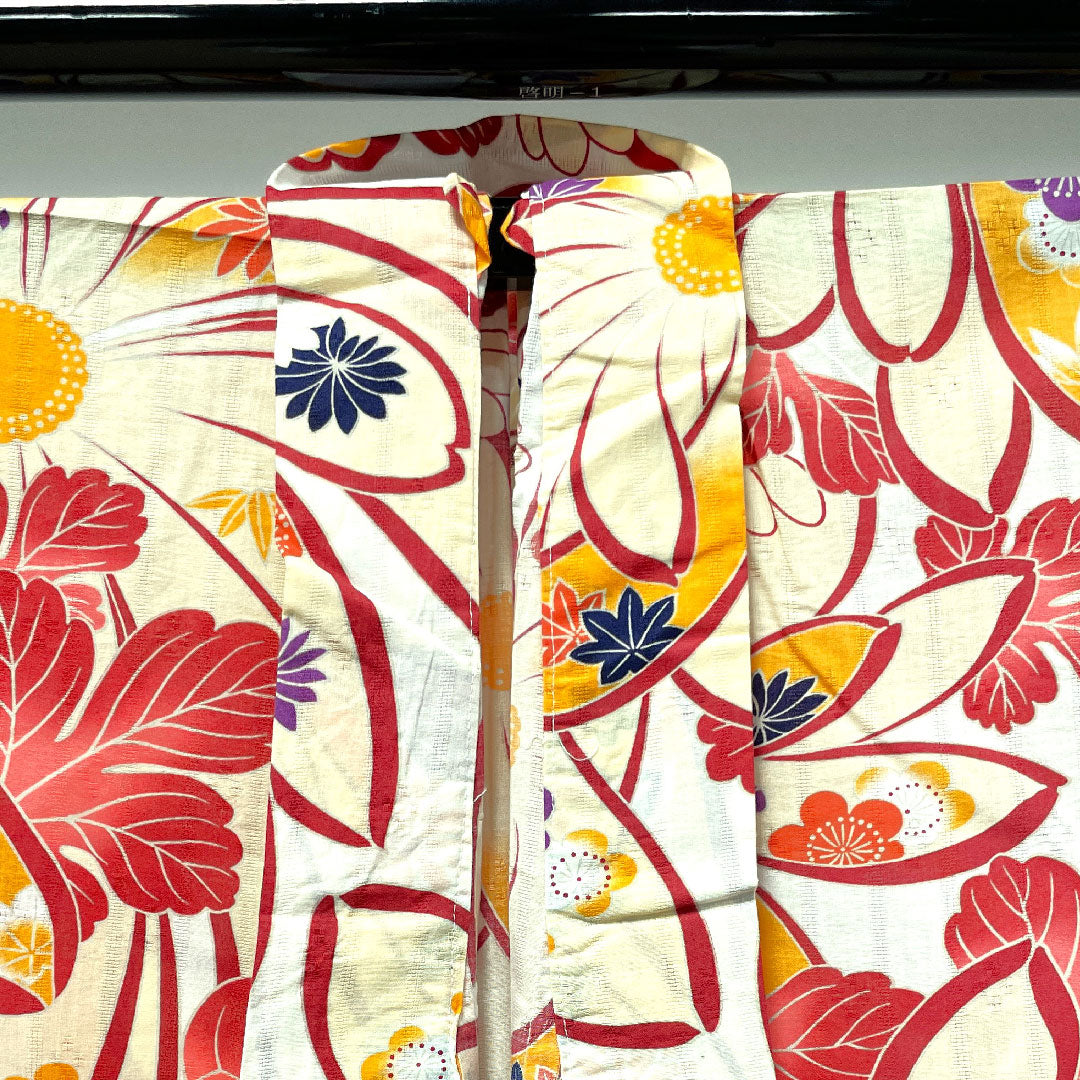 Yukata Flower Pattern Cotton S Rank Single Layer Length 162cm Sleeve Length 65.5cm White 1118001152411