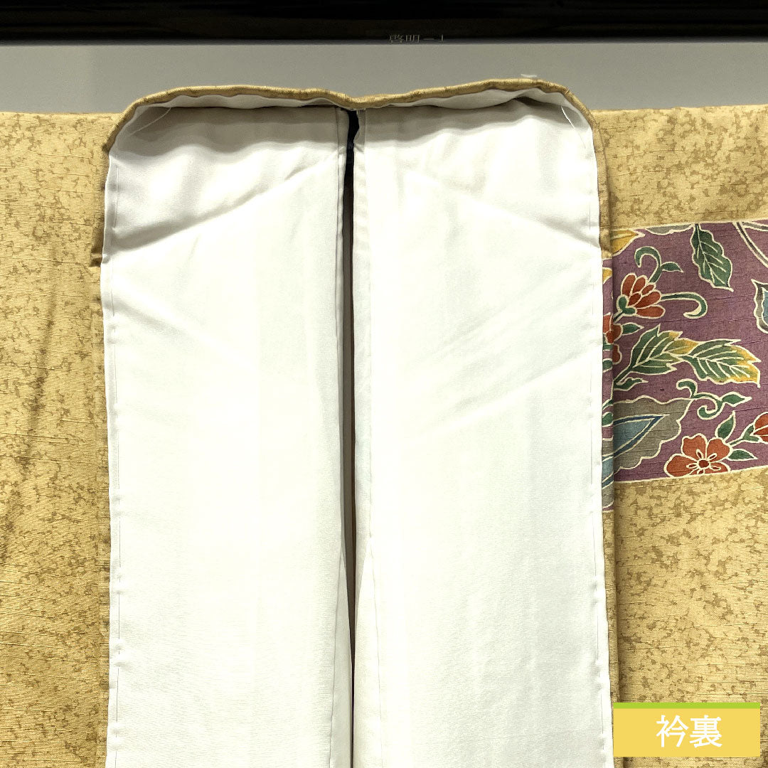 訪問着 正絹 袷 身丈158cm 裄丈65cm 胡桃色 紬地 更紗模様 しつけ糸付き Sランク 黄系 1112003322323