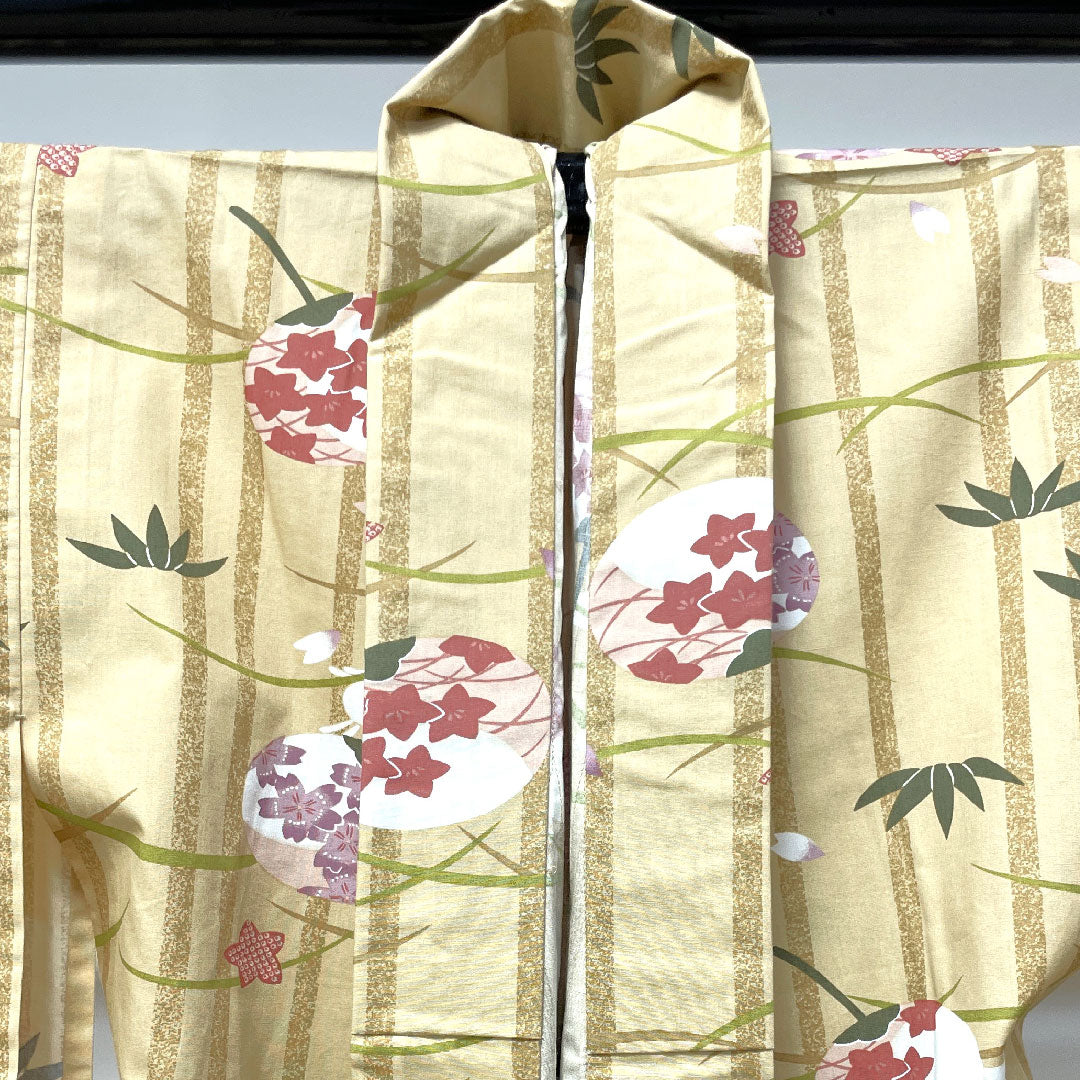 浴衣 東京白茶色 うさぎ 桜 木綿 Sランク 単衣 身丈158.5cm 裄丈65.5cm ベージュ系 1118003612325