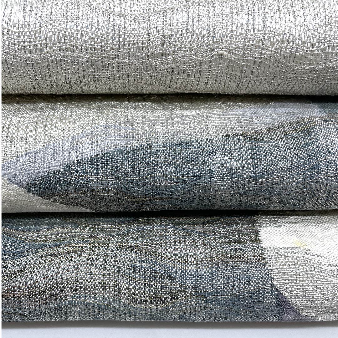 袋帯 銀白色色(ぎんはくしょくいろ) 夏帯 抽象模様 夏物 帯丈430cm 正絹 Bランク ポイント柄 カジュアル グラデーション系 1123007764399