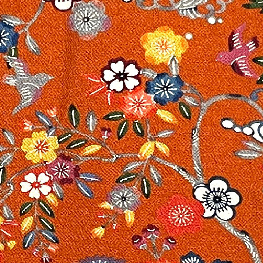 小紋 身丈157.5cm 裄丈64.5cm 袷 赭色 京紅型 草花模様 正絹 Sランク 茶系 1115002462314