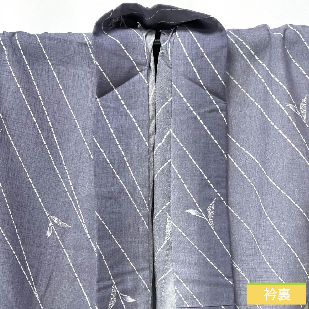 夏物 ポリエステル 小紋 身丈171.5cm 裄丈67cm 相思鼠色(そうしねずいろ) 抽象模様 洗える着物 紗 Sランク グレー系 1132002572622