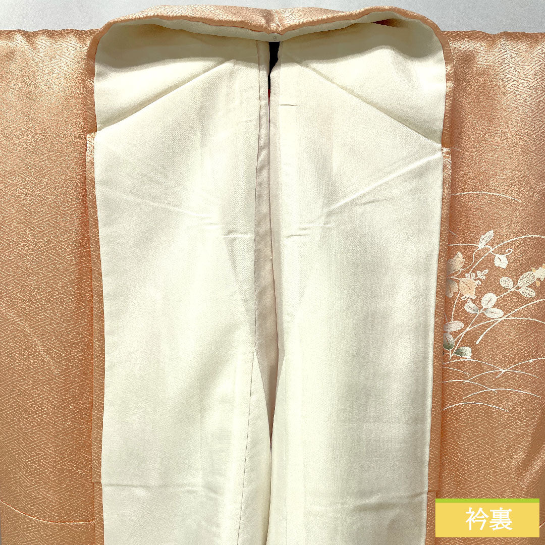 訪問着 正絹 袷 身丈165.5cm 裄丈66.5cm 京友禅 萩 松 部分刺繍 Aランク ピンク系 1112005363513