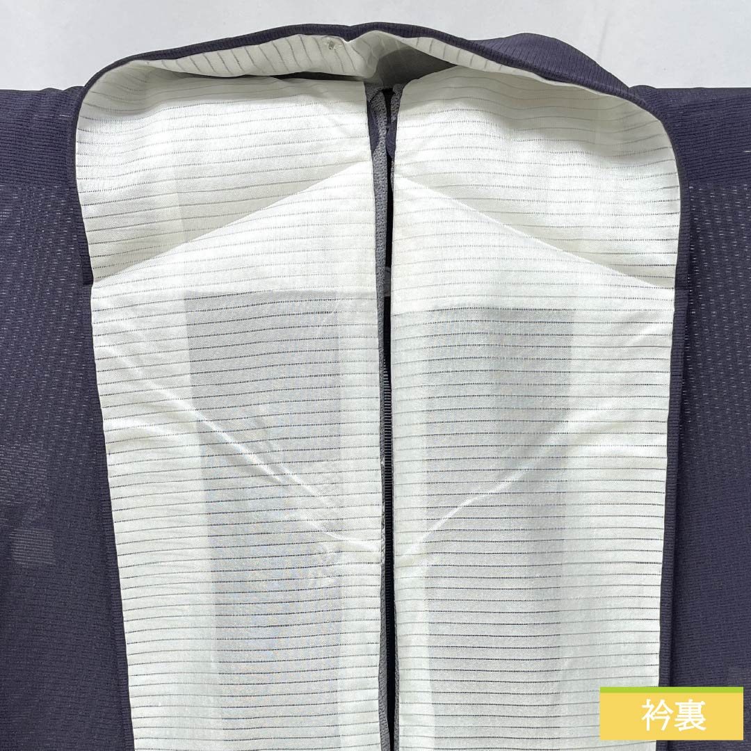 夏物 正絹 小紋 身丈158cm 裄丈67cm 褐色(かちいろ) 型染 飛び市松 古典柄 絽 Sランク 紫系 1132002802320