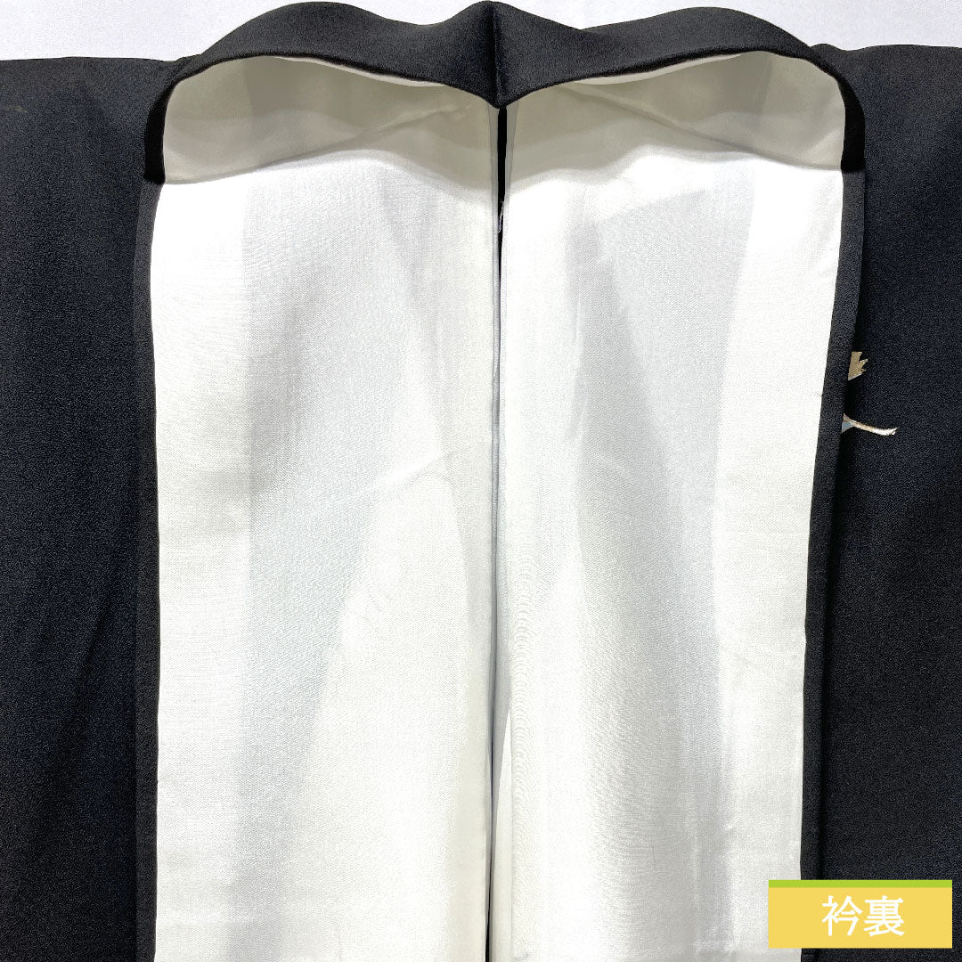 Homongi, pure silk, lined, length 158cm, sleeve length 62.5cm, Kyoto Yuzen, floral pattern, A rank, black, 1112005613310