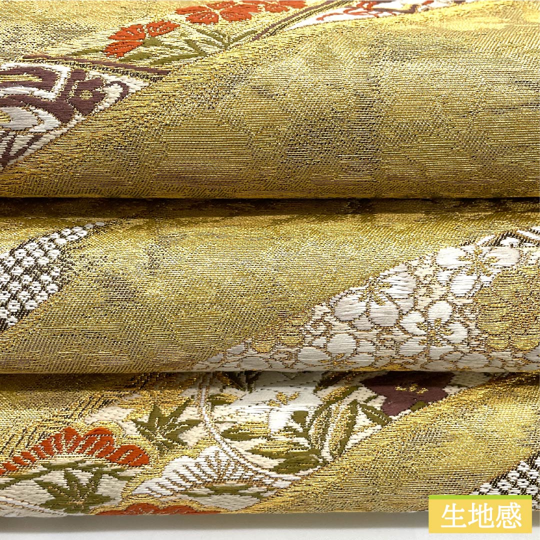 袋帯 金色 吉祥文様 加納幸 帯丈428cm 正絹 Sランク 六通 フォーマル 金系 1123009782321