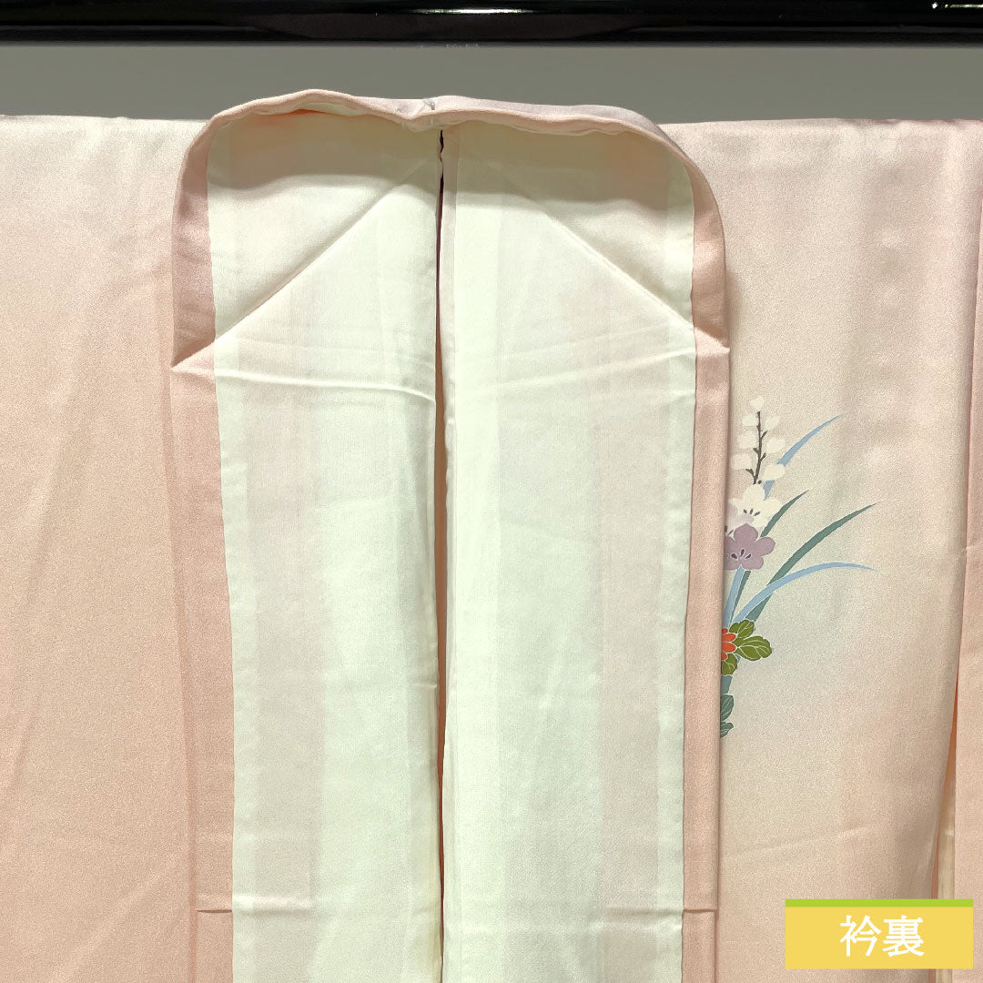 訪問着 正絹 袷 身丈166cm 裄丈63.5cm 曙色 京友禅 草花模様 Aランク ピンク系 1112003713513