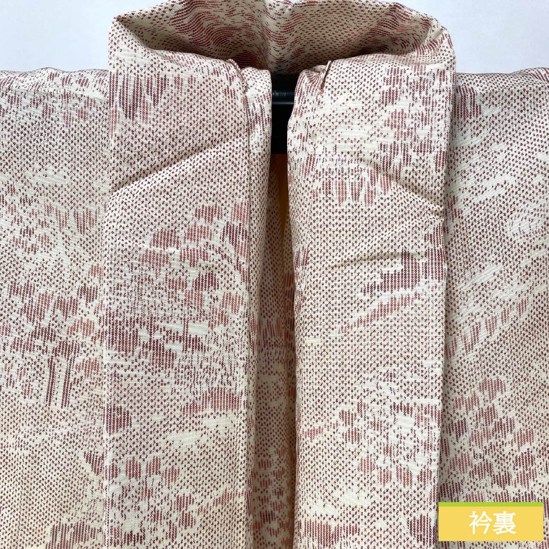紬 正絹 身丈169.5cm 裄丈67cm 浅蘇芳色(あさきすおういろ) 風景模様 Sランク 単衣 ピンク系 1116003822513