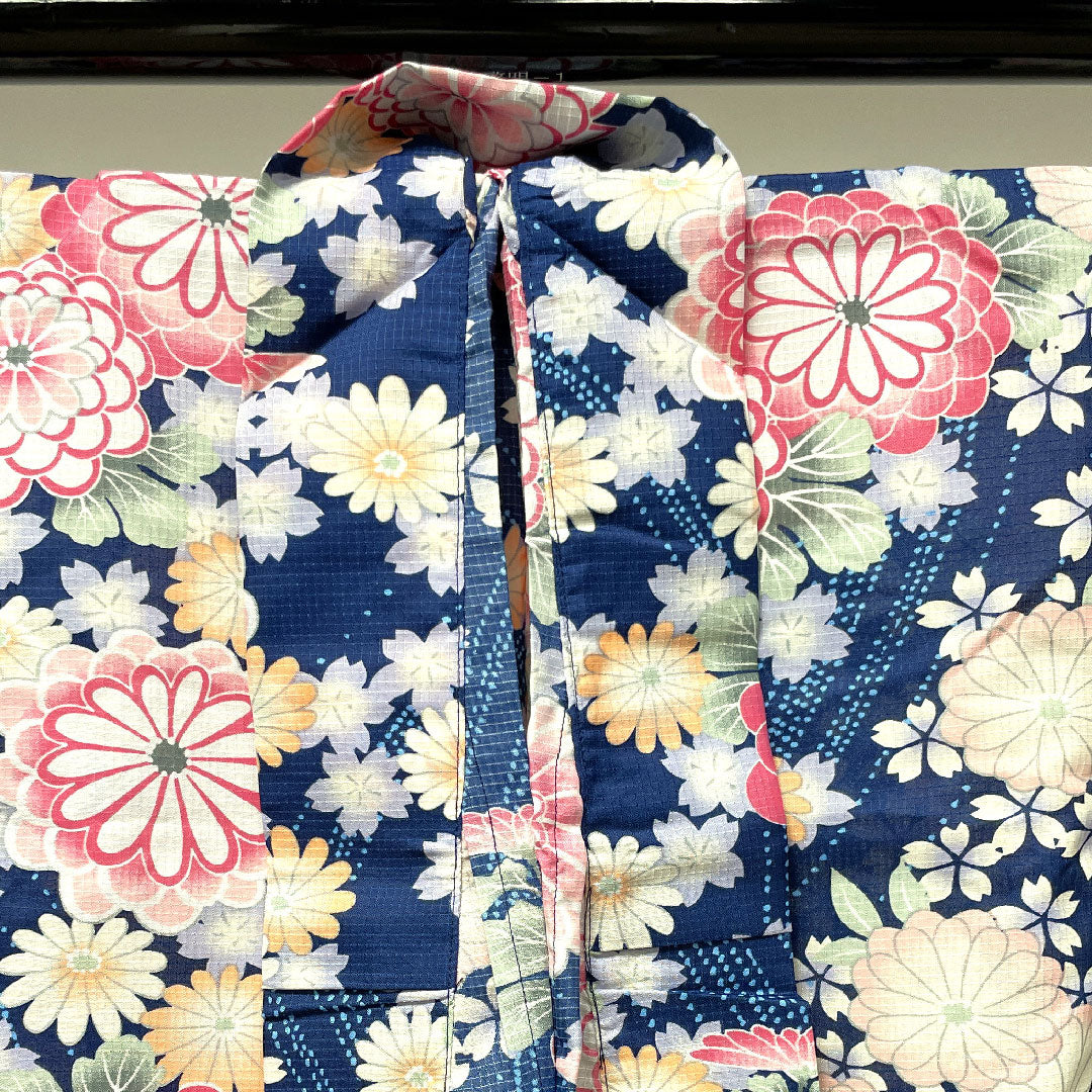 浴衣 濃紺色 二部式 草花模様 木綿 Sランク 単衣 紺系 1118001552118