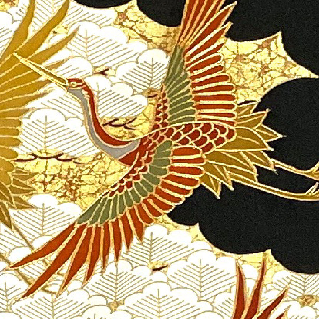 黒留袖 身丈155.5cm 裄丈61.5cm 袷 京友禅 鶴 片喰 正絹 Bランク 五つ紋 黒系 1111000344310