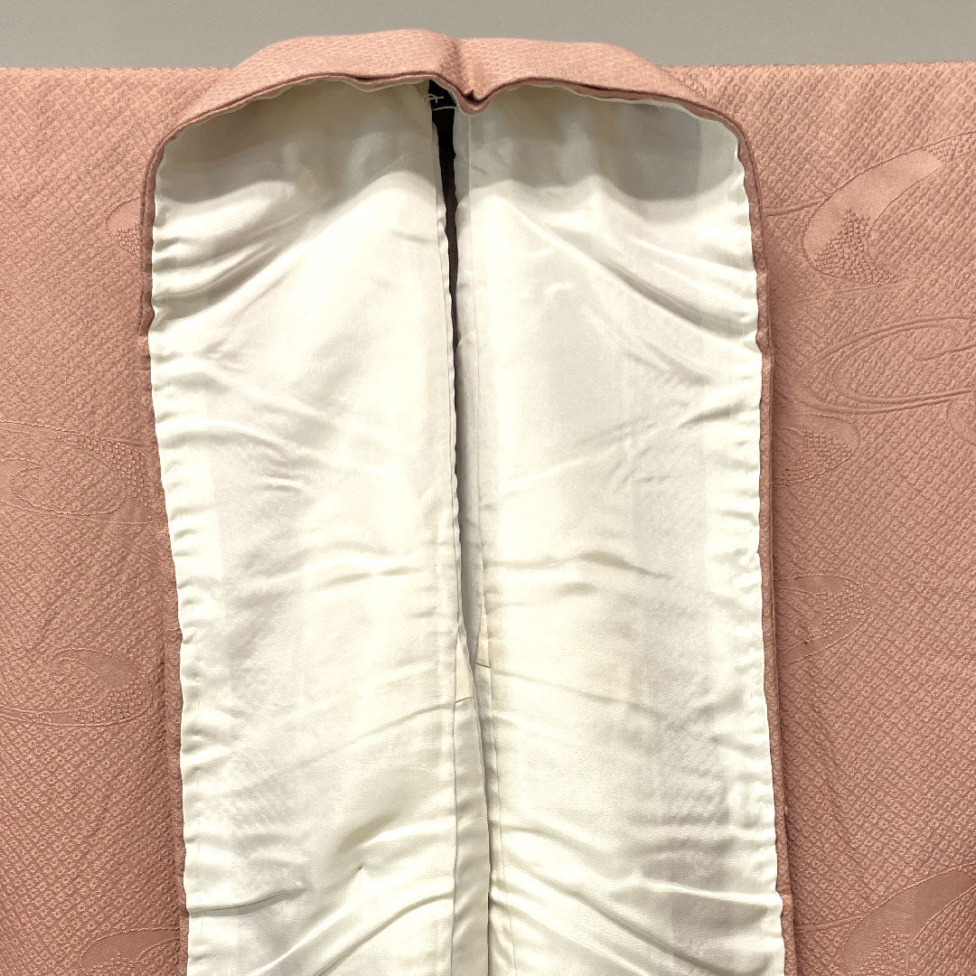 色無地 正絹 水柿色 抽象模様 下り藤 身丈152.5cm 裄丈64cm 袷 Aランク ピンク系 1114000853213