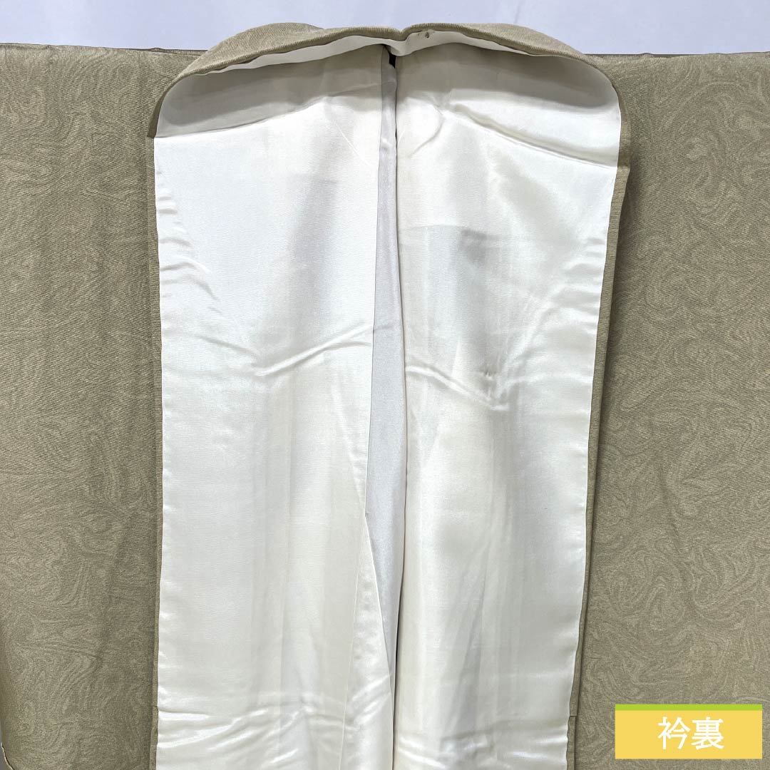 小紋 正絹 身丈150cm 裄丈64.5cm 袷 茅色(かやいろ) 墨流し染 しつけ糸付き Sランク ベージュ系 1115006292125